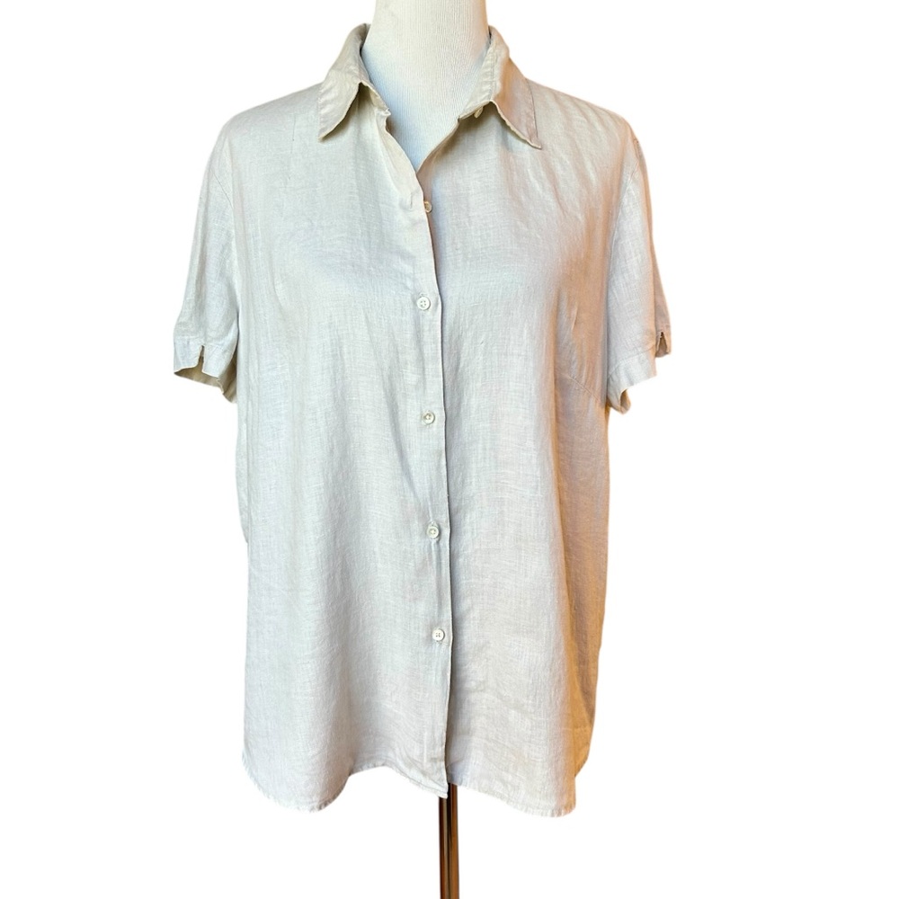 Gap short sleeve light tan 100% linen button up sz xl